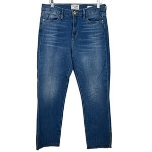 FRAME Denim Le High Straight Embellished Raw Hem Jeans
